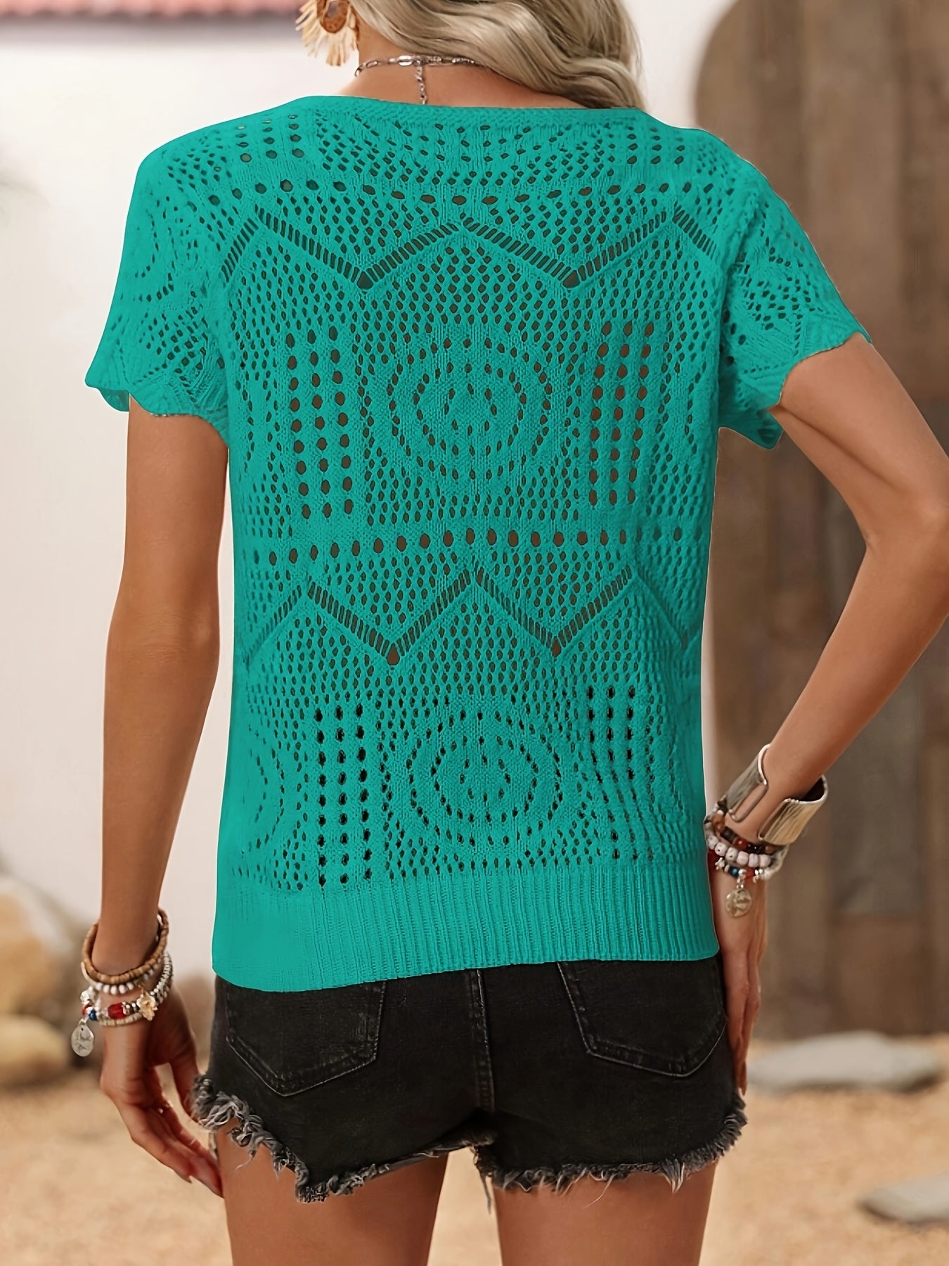 Lightweight Pointelle Knit Womens T-Shirt