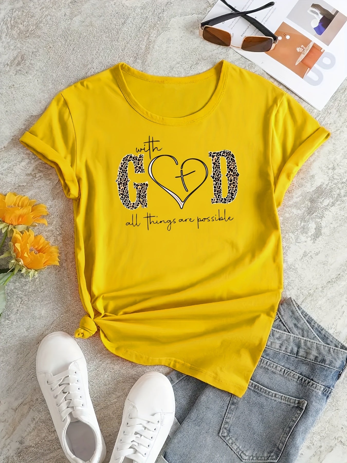 Fashionable God Print Womens T-Shirt