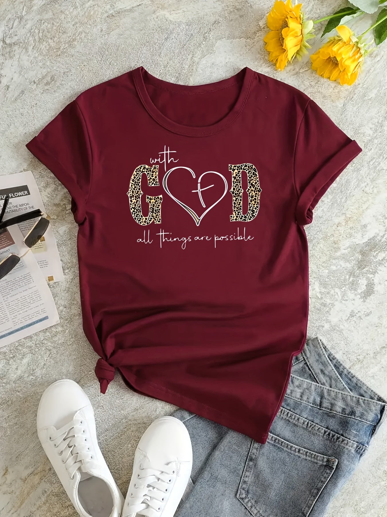 Fashionable God Print Womens T-Shirt