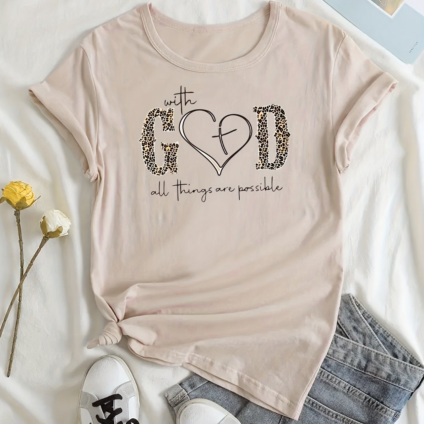 Fashionable God Print Womens T-Shirt