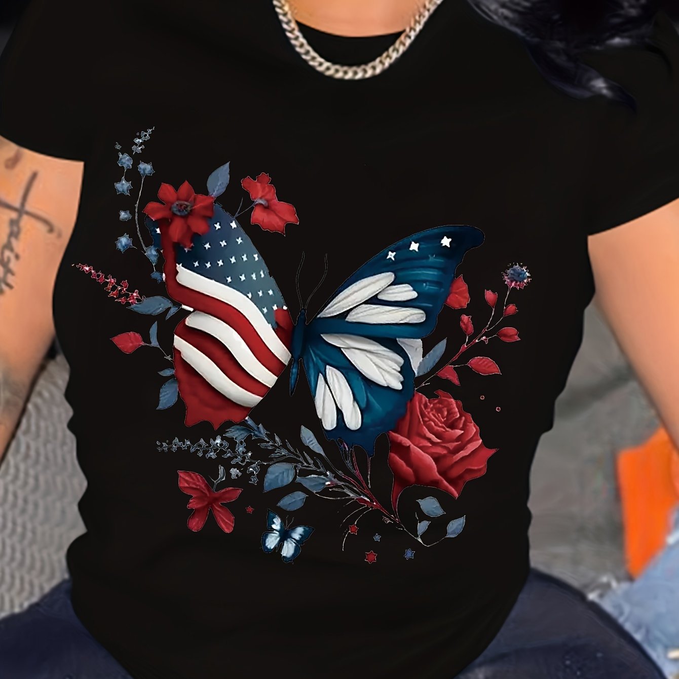 Fluttering Butterfly Print Womens T-Shirt
