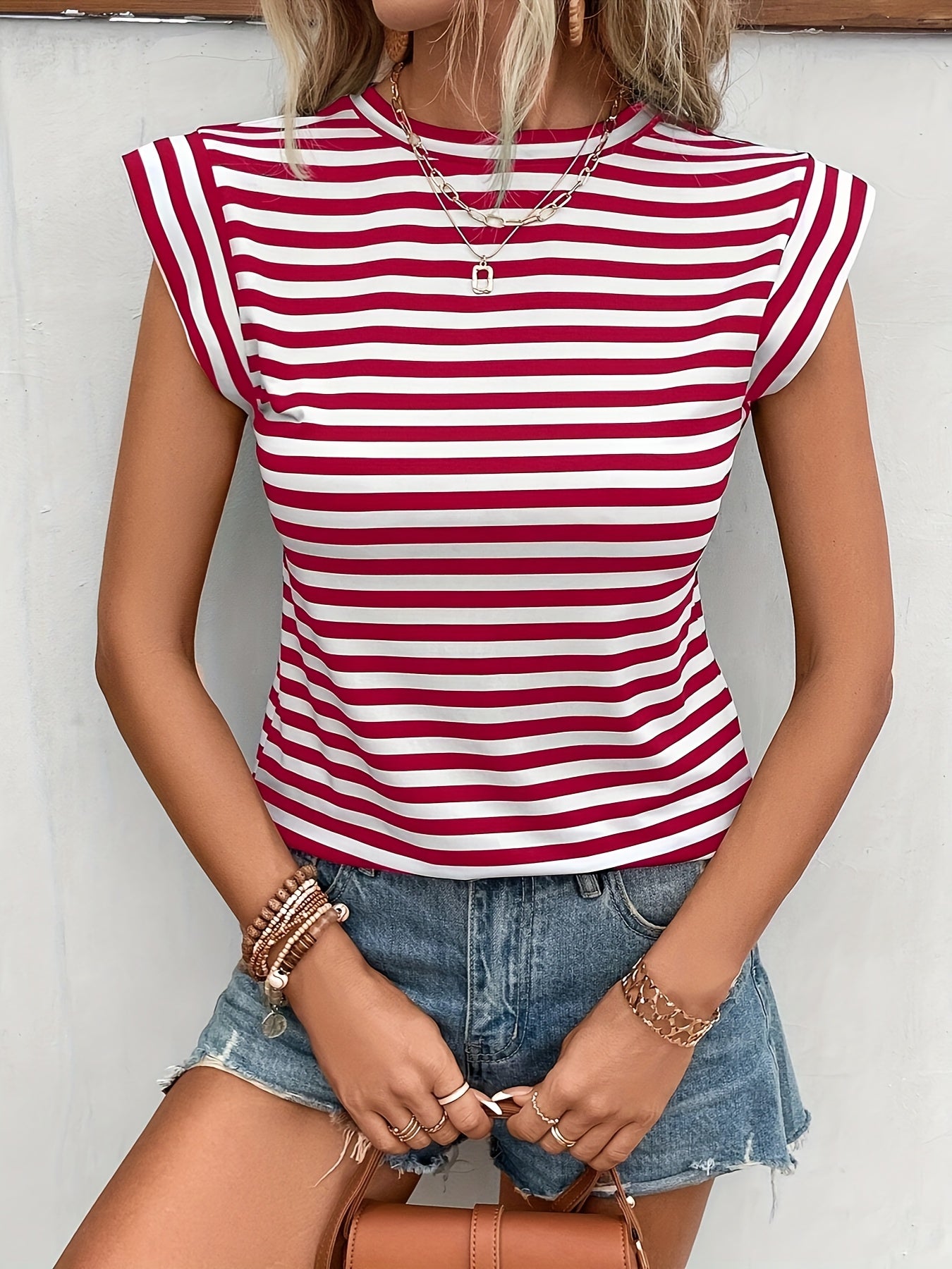 Fashionable Stripe Print Womens T-Shirt