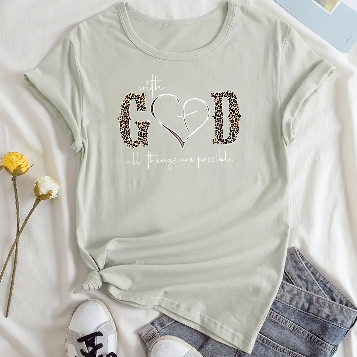 Fashionable God Print Womens T-Shirt