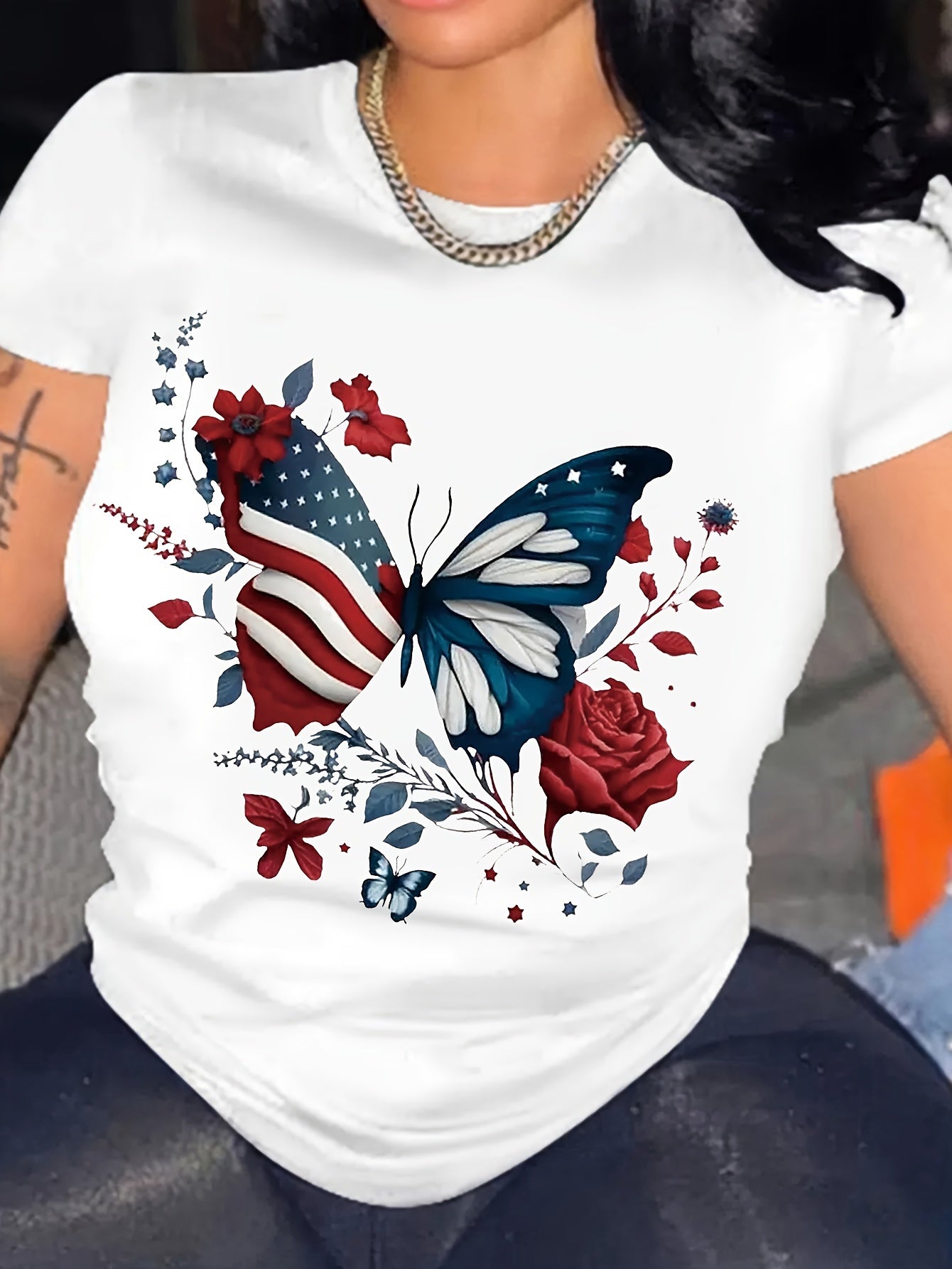 Fluttering Butterfly Print Womens T-Shirt