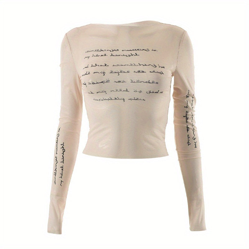 Trendy Letter Print Mesh Top