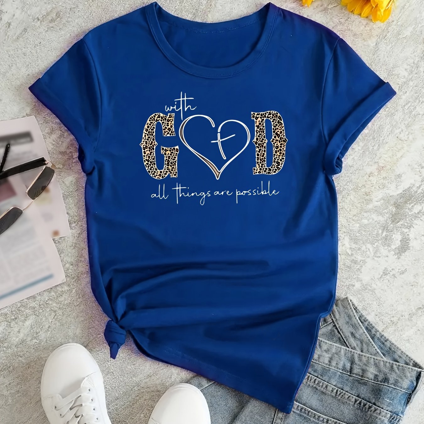 Fashionable God Print Womens T-Shirt