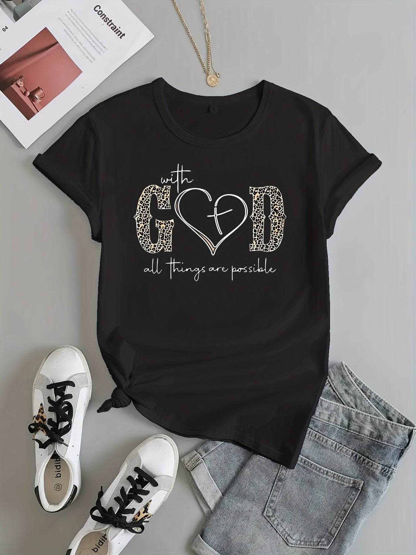 Fashionable God Print Womens T-Shirt