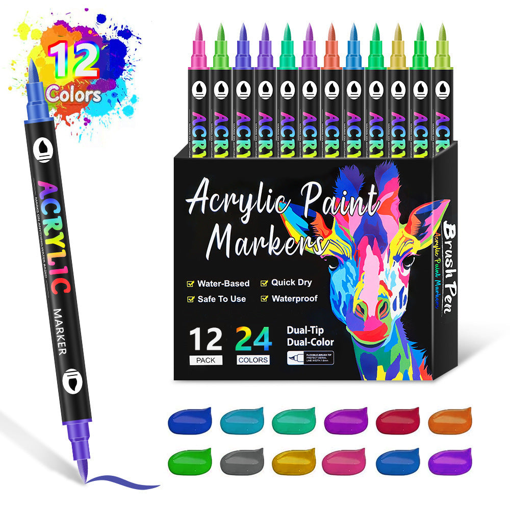Washable Opaque Color Quick-drying Double-headed Acrylic Marker Pen