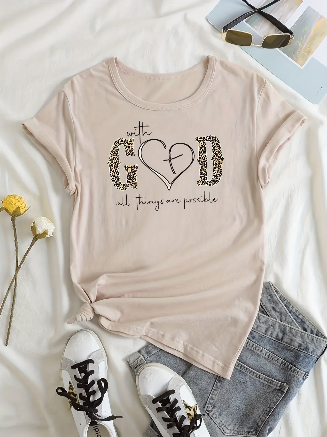 Fashionable God Print Womens T-Shirt