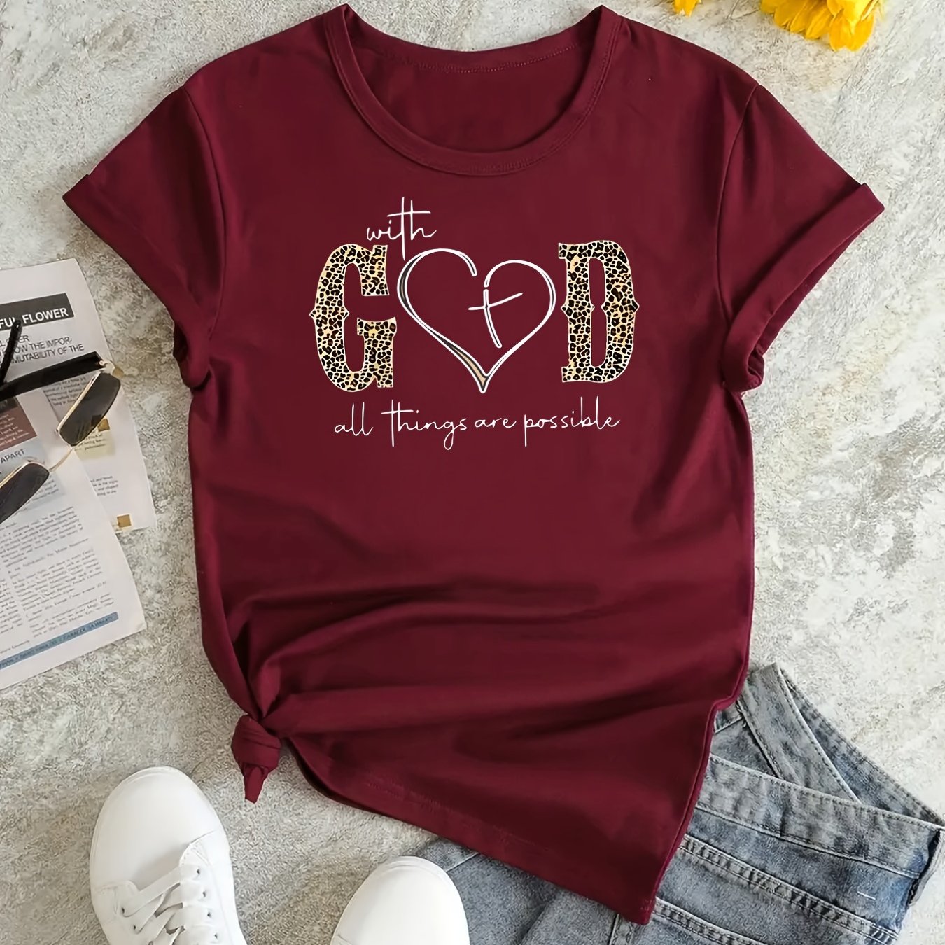 Fashionable God Print Womens T-Shirt