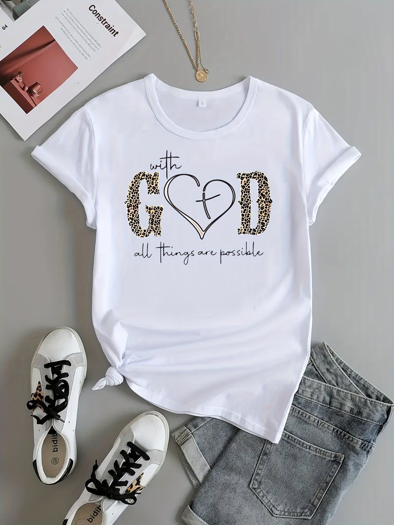 Fashionable God Print Womens T-Shirt