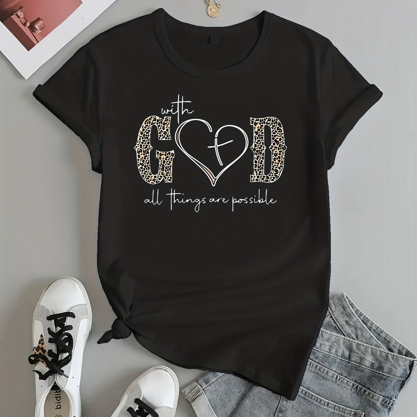Fashionable God Print Womens T-Shirt