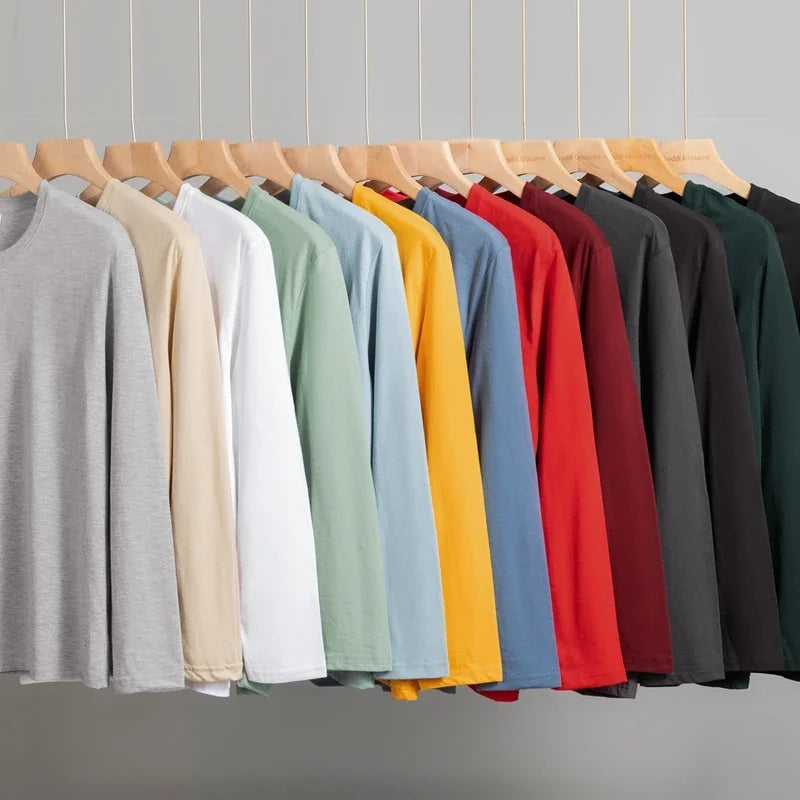 Men's Round Neck Cotton Long Sleeved T-shirt