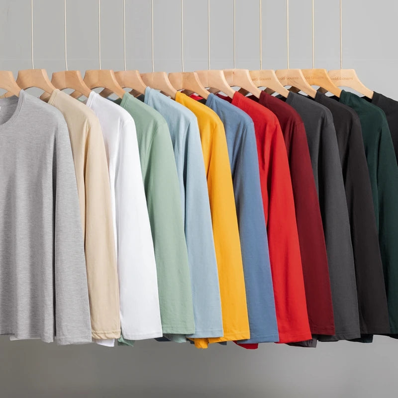 Men's Round Neck Cotton Long Sleeved T-shirt
