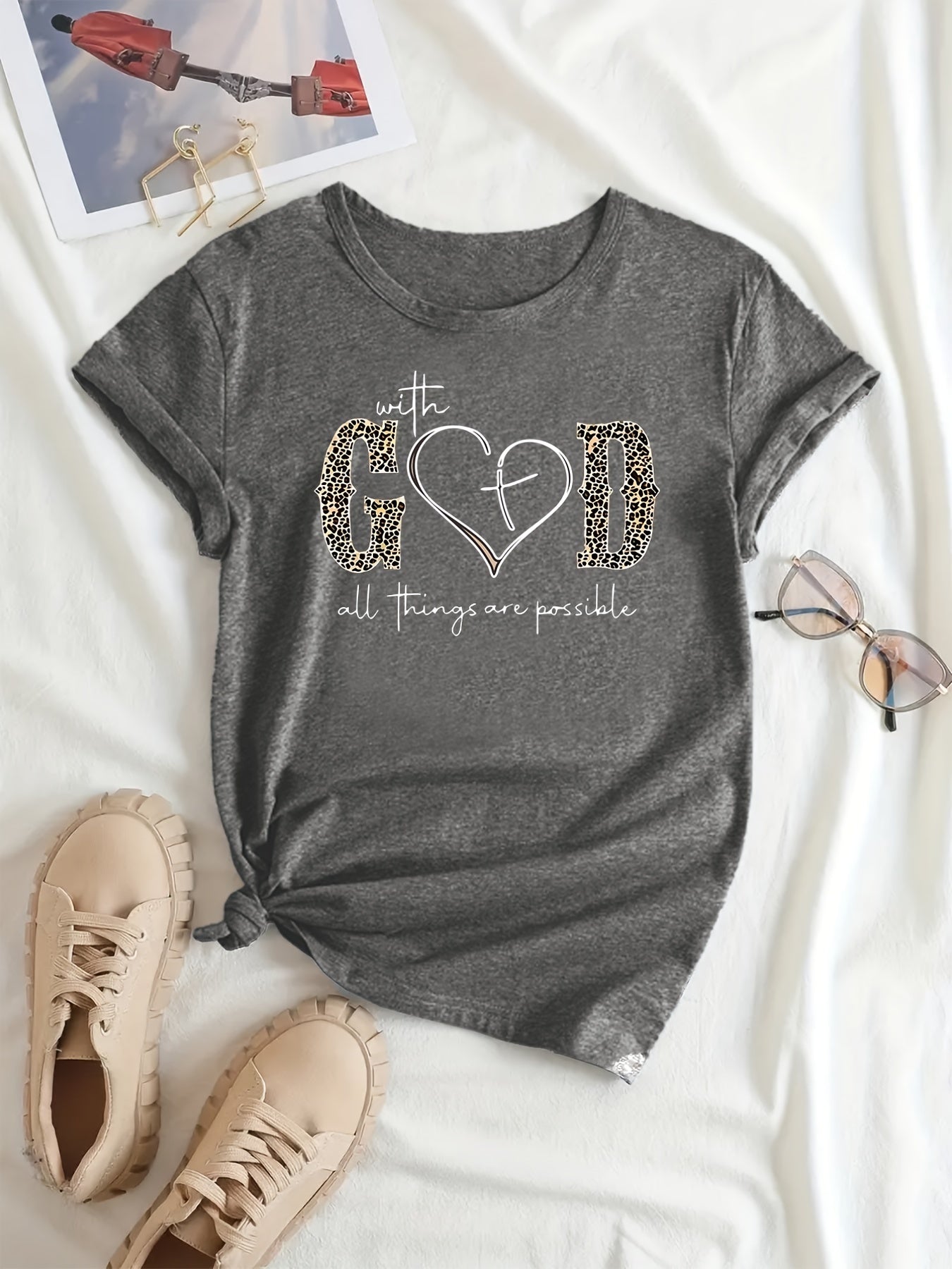 Fashionable God Print Womens T-Shirt