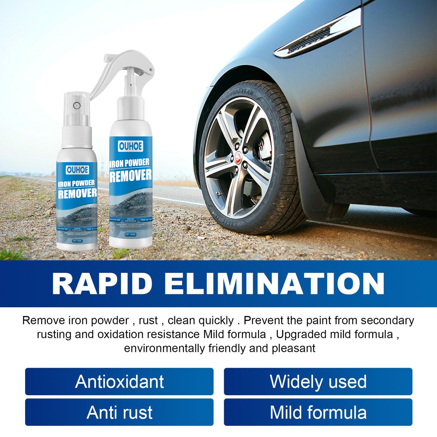 OUHOE Auto Iron Powder Rust Remover Spray Rust Remover Auto Products Stain Remover Rust Remover Cleaning Products