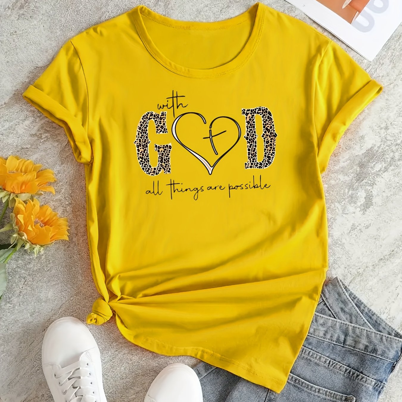 Fashionable God Print Womens T-Shirt