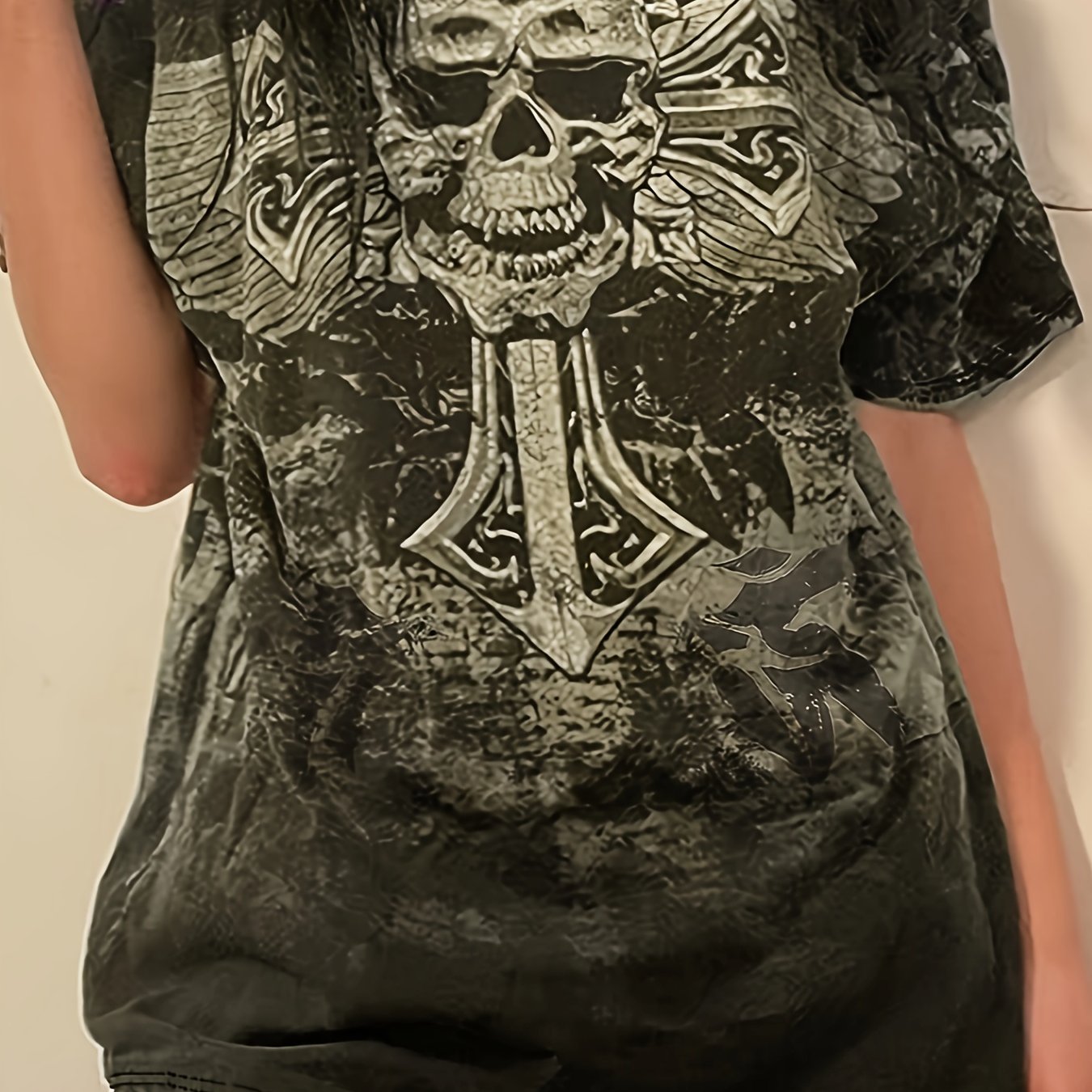 Retro Y2K Skull Print Womens T-Shirt