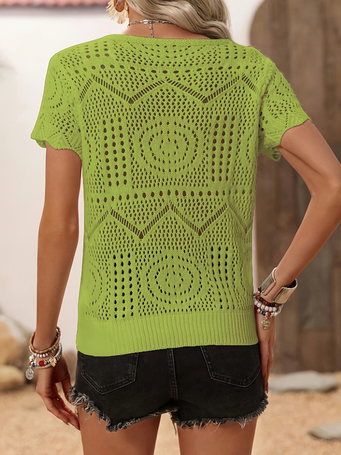 Lightweight Pointelle Knit Womens T-Shirt