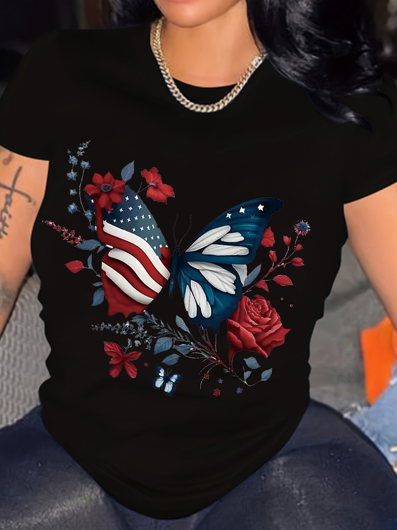 Fluttering Butterfly Print Womens T-Shirt